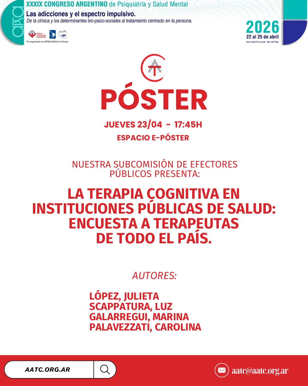 XXXIX Congreso Argentino de Psiquiatría:  Presentación de poster
